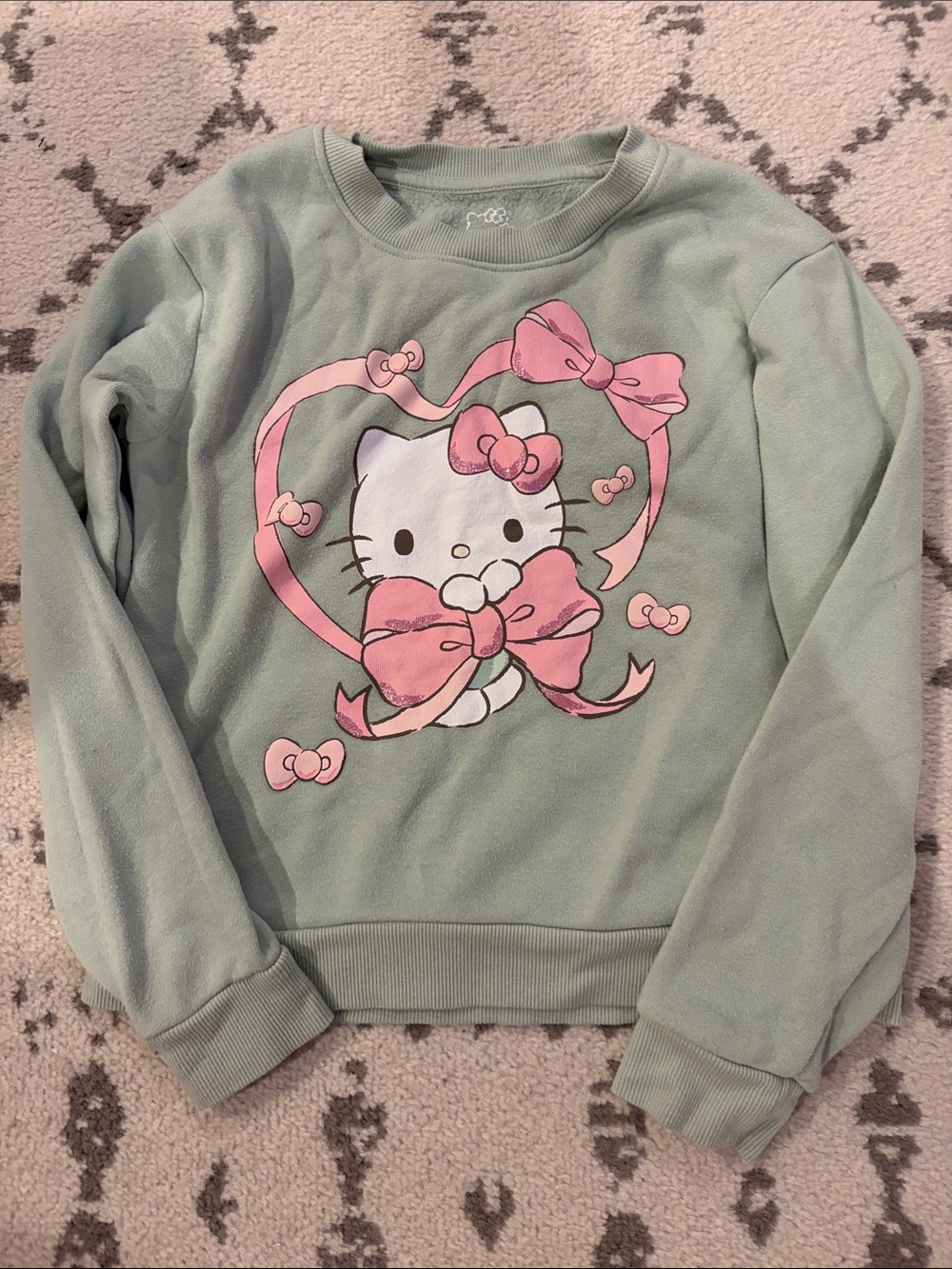 Hello Kitty Mint Green Sweatshirt with Pink Bow Graphic